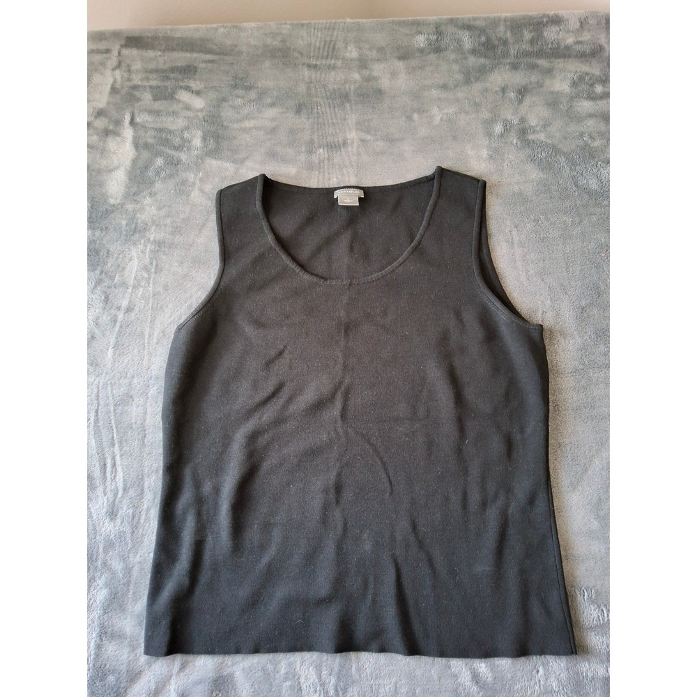 Ann Taylor Womens Black Knit Sleeveless Shell Scoop Neck Tank Top Size L